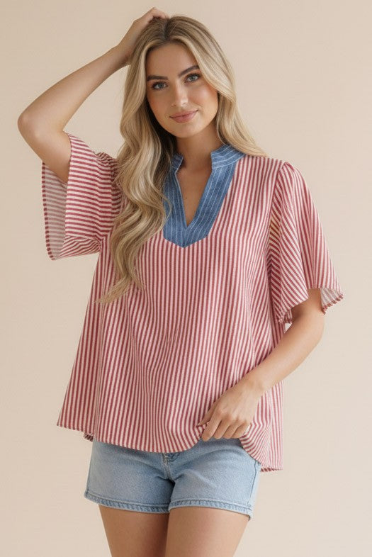 Cherry Flutter Seersucker Top