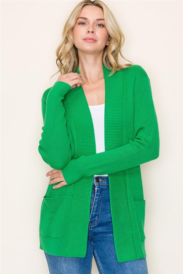 Green Waffle Texture Cardigan