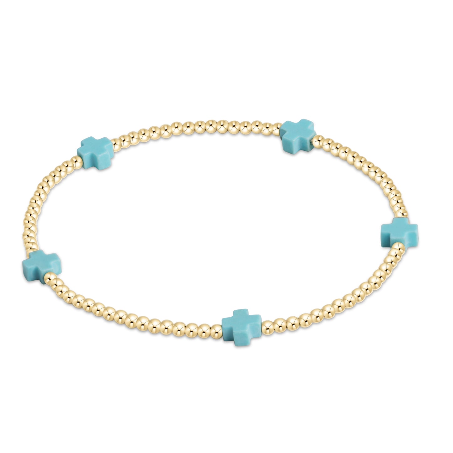 Signature Cross Small 2mm Gold Bracelet - Turquoise