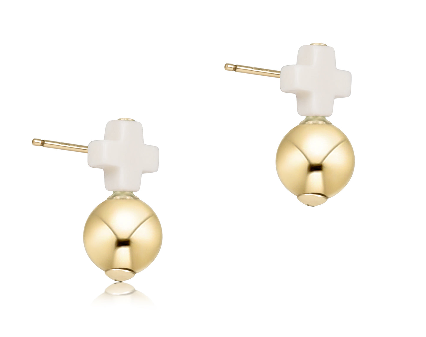 Signature Cross Small Off-White Stud - Classic Gold
