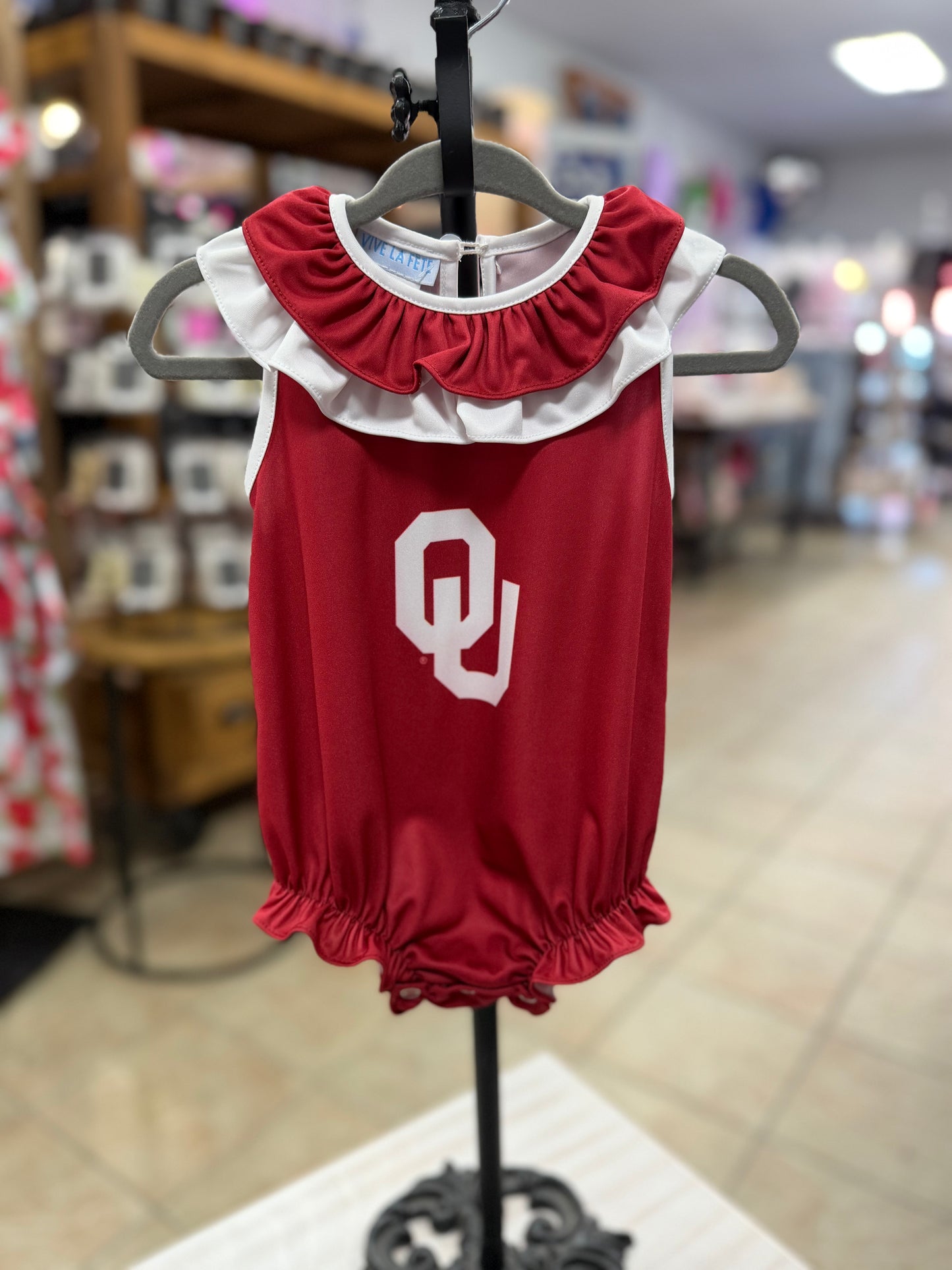 Oklahoma Sooners Red Sleeveless Ruffle bodysuit Logo Bodysuit