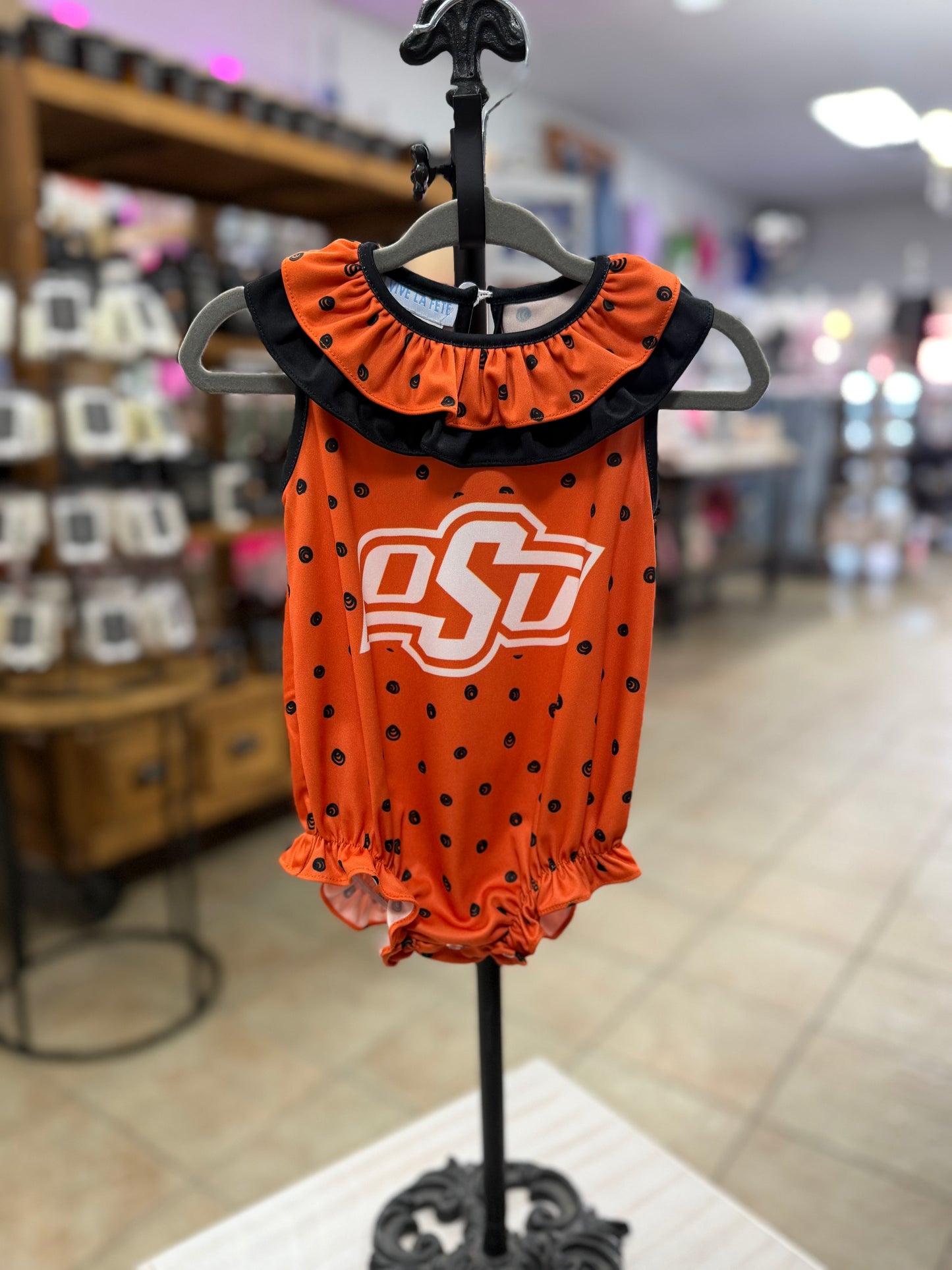 OSU Cowboys Swirls Orange Sleeveless Ruffle bodysuit