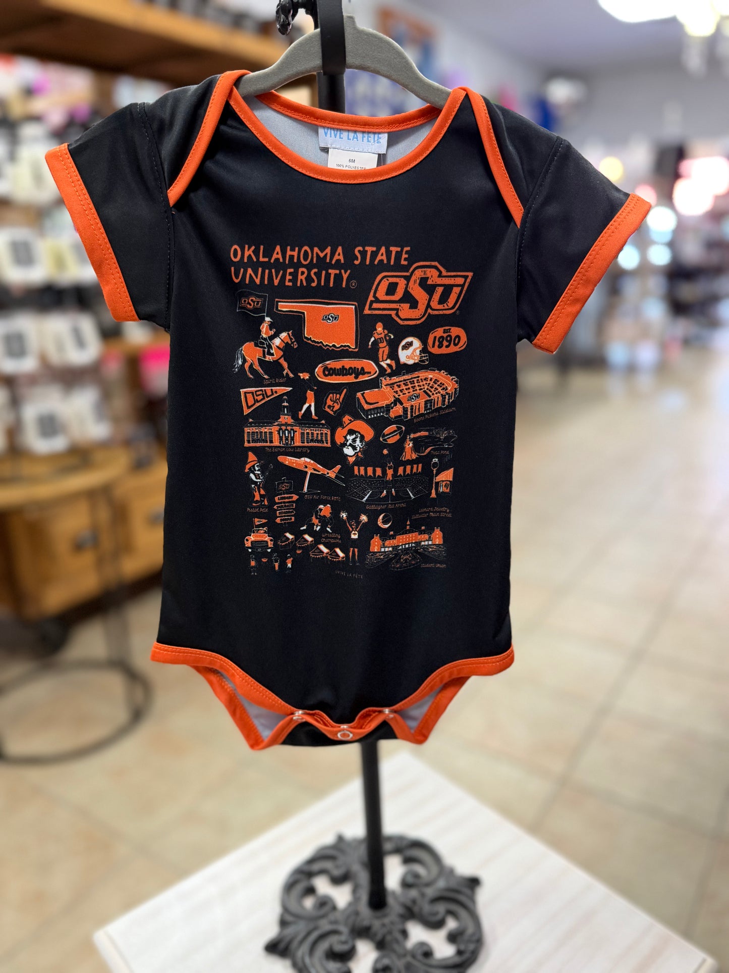 OSU Cowboys Hand Sketched Black Short Sleeve bodysuit