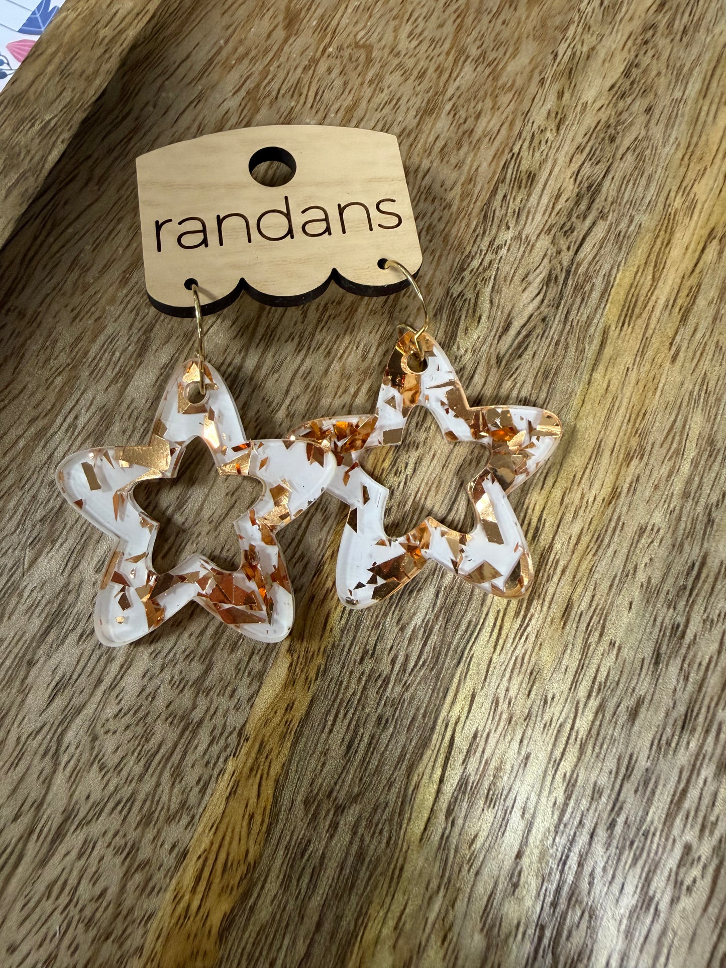 White w/ Golden Specks Star Earrings