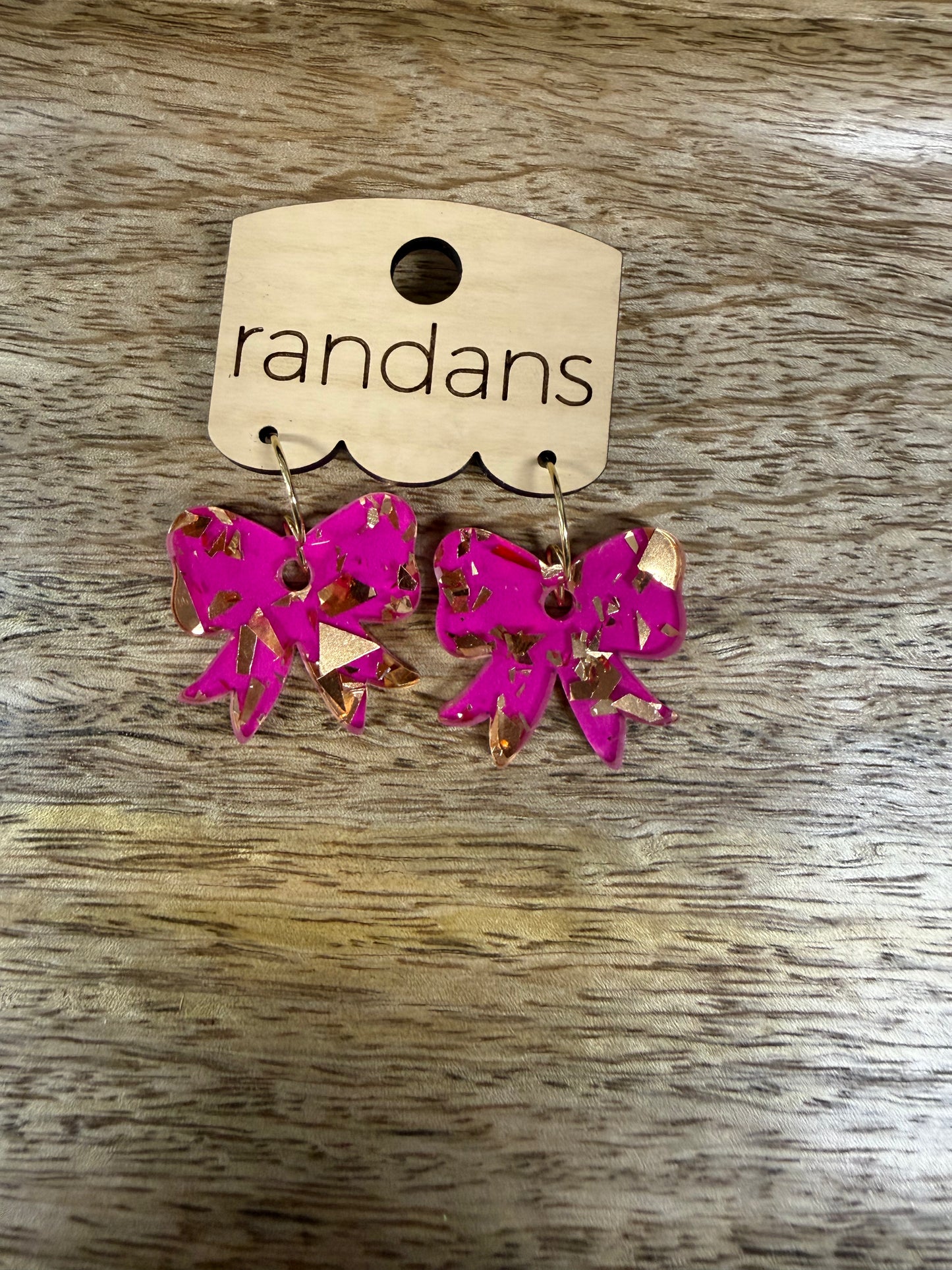 Pink w/ Golden Specks Bow Earrings