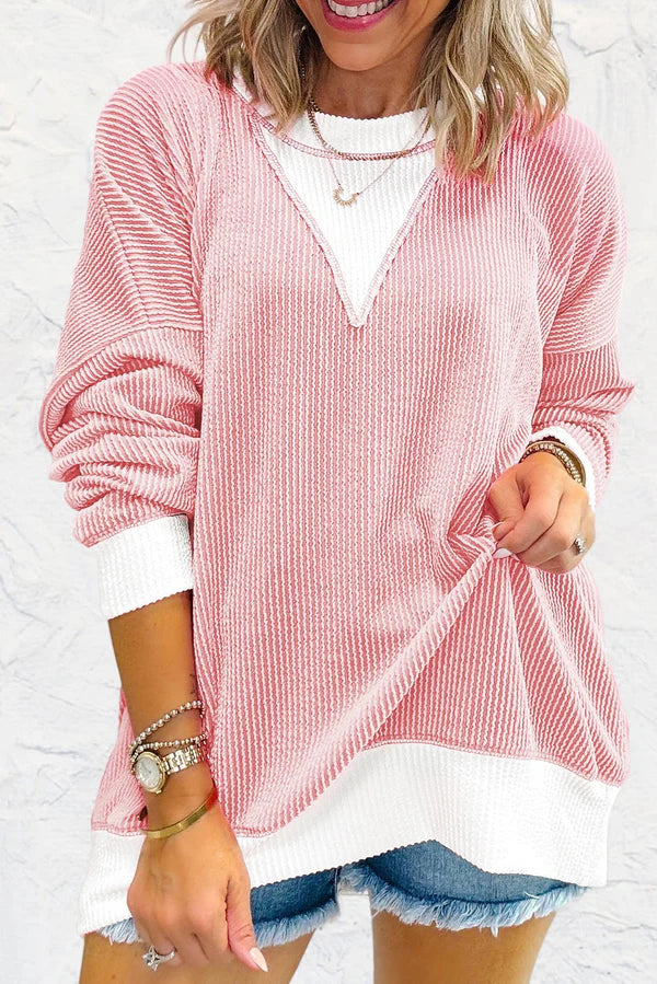 Pink Corded Colorblock Top