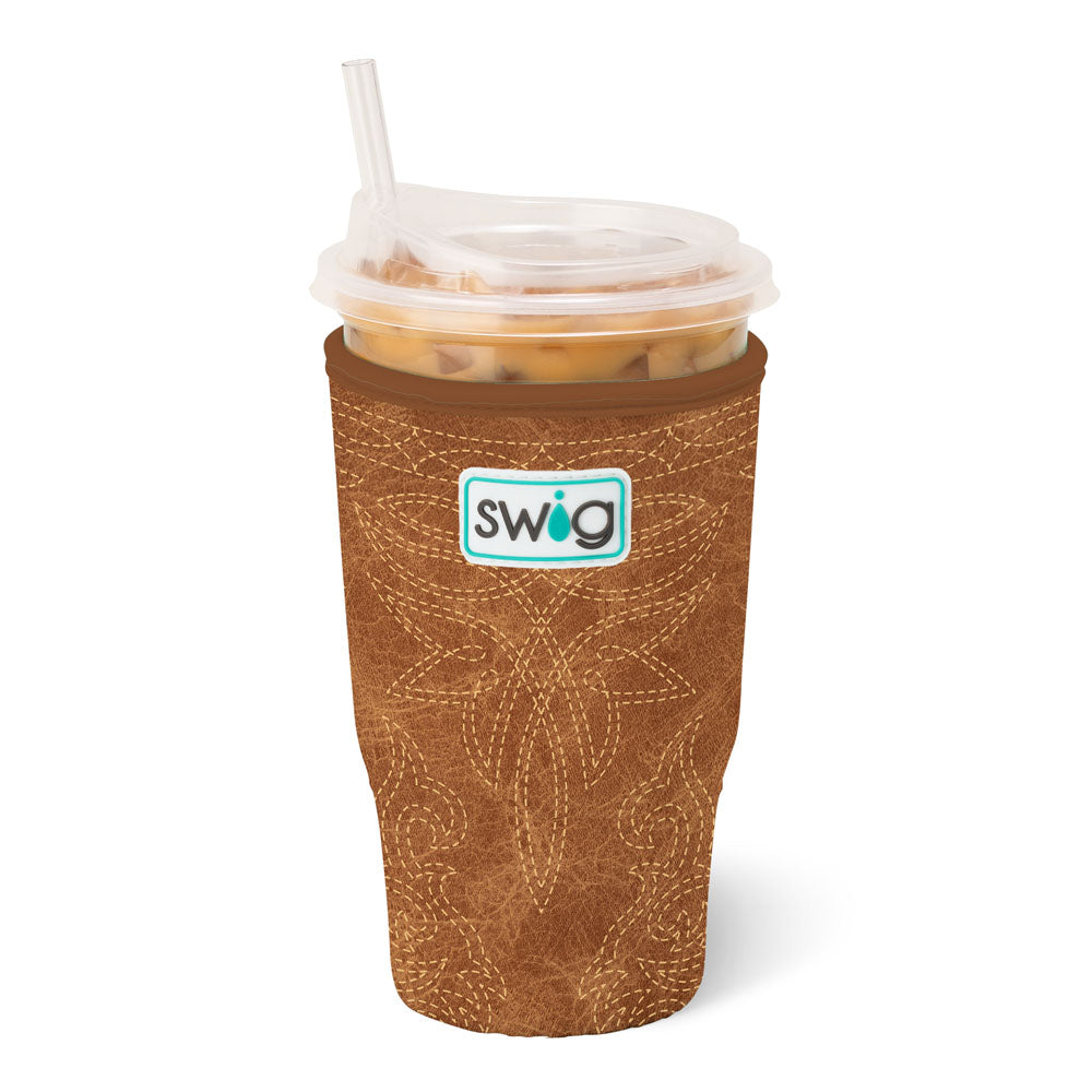 Saddle Stitch Cognac Iced Cup Coolie (Large)