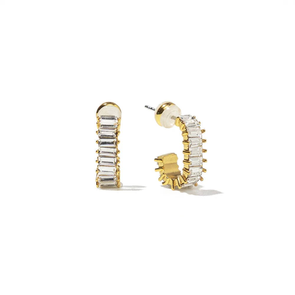 18K Gold Squared Brilliant Hoops