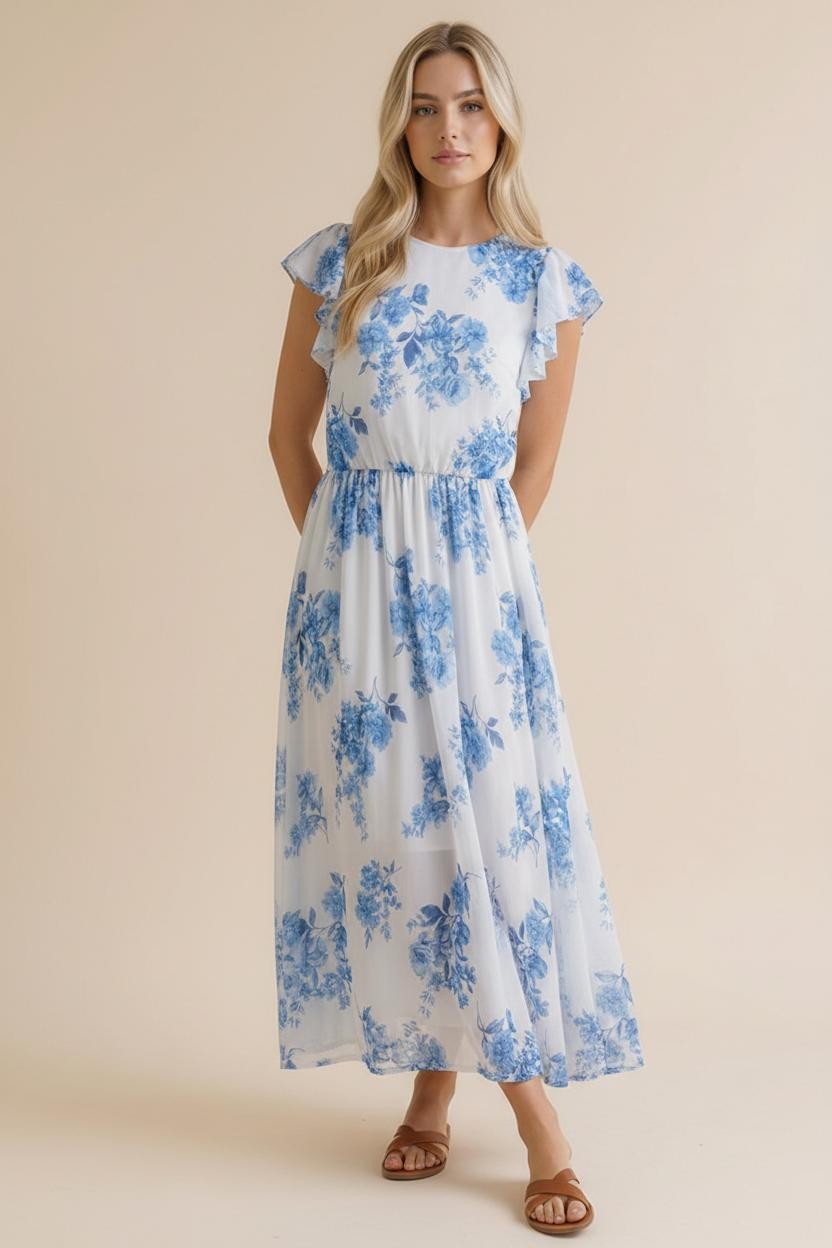 Soft Sky Floral Midi