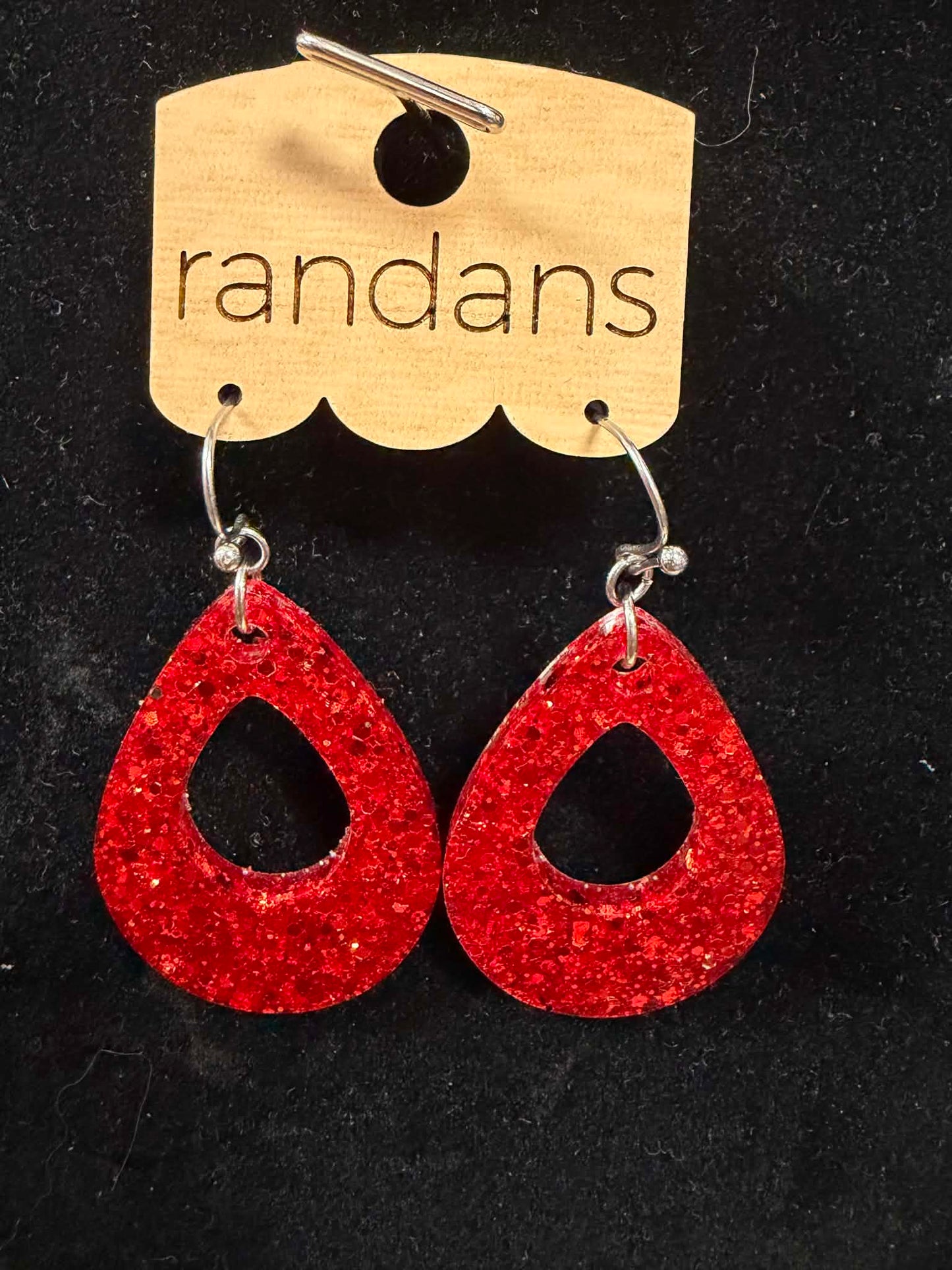 Red Sparkle Open Drop Earrings