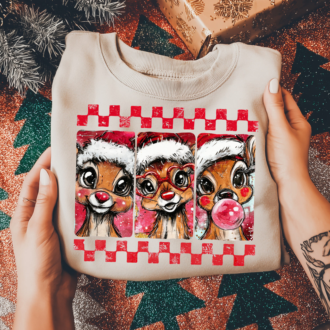 Cheerful Reindeer Trio Sweatshirt