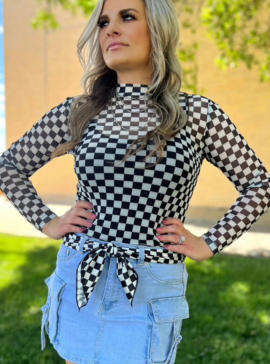 Checkered Mesh Top