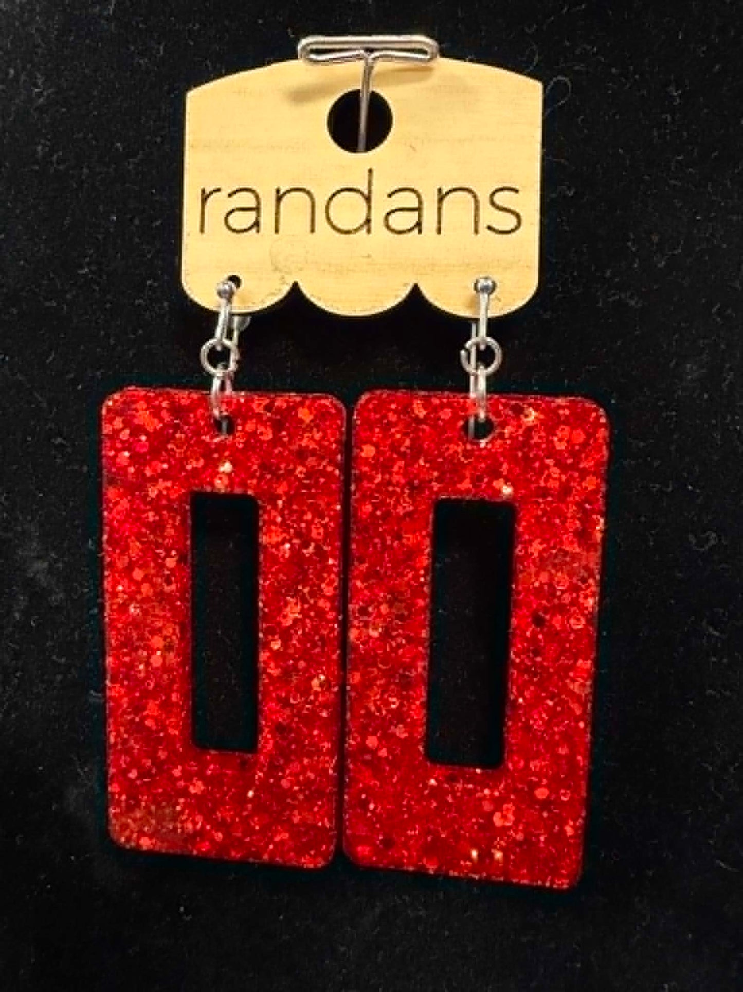 Red Rectangle Sparkle Earrings