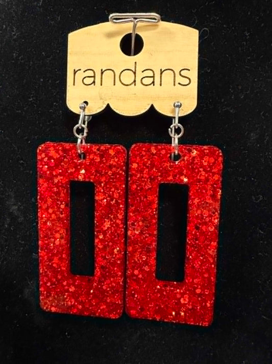 Red Rectangle Sparkle Earrings