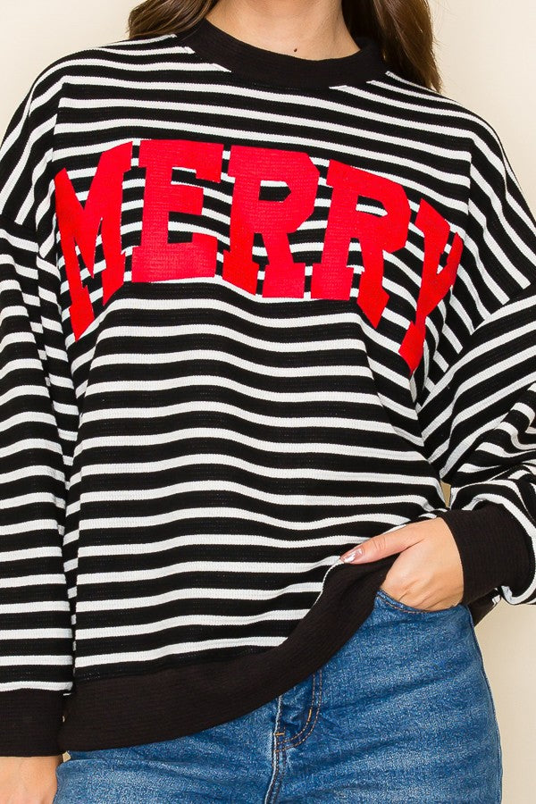 "Merry" Stripe Sweatshirt