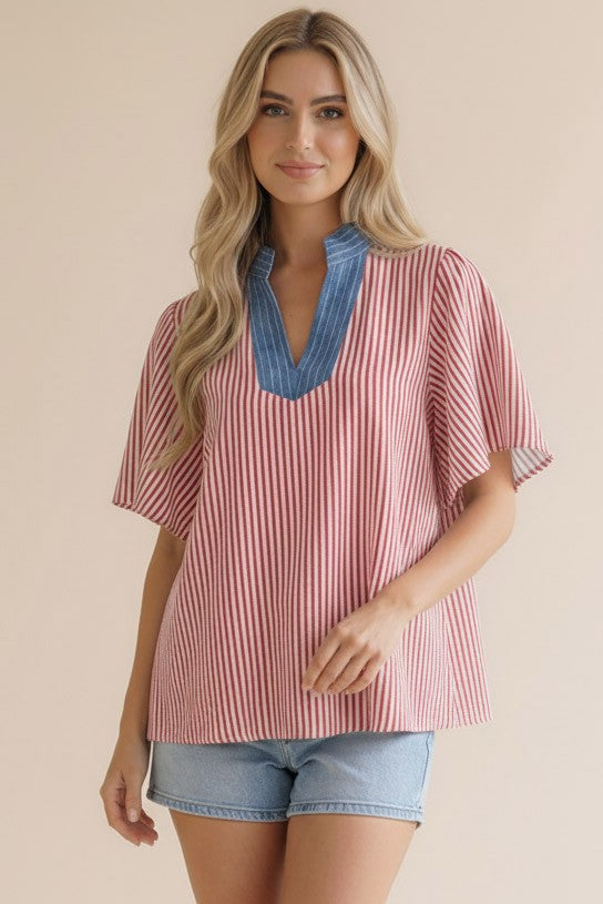 Cherry Flutter Seersucker Top