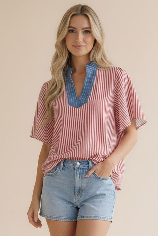 Cherry Flutter Seersucker Top