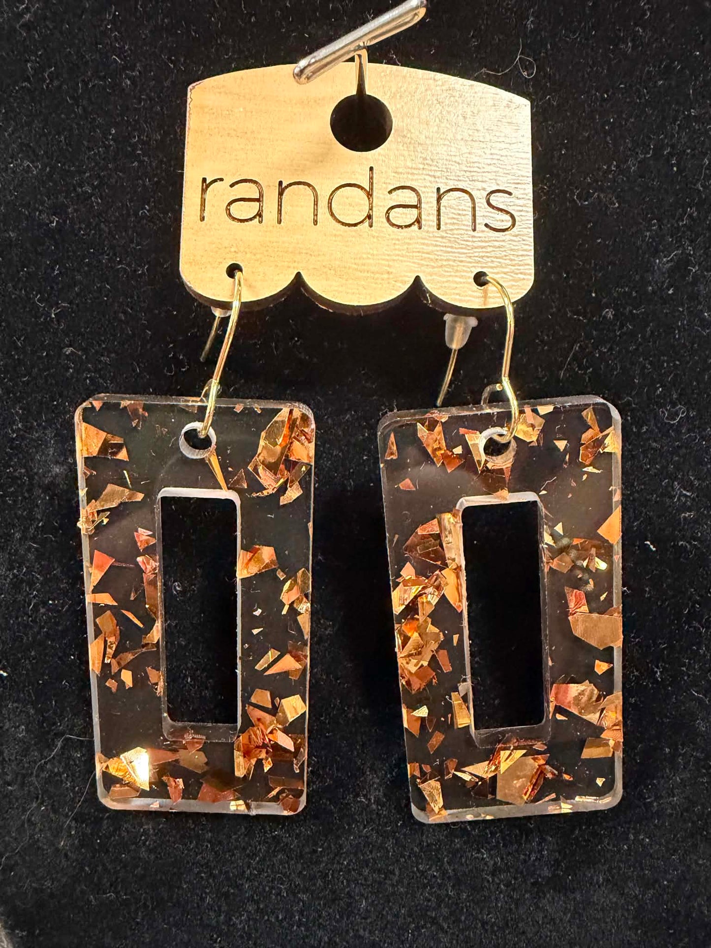 Black w/Golden Flecks Rectangle Earrings