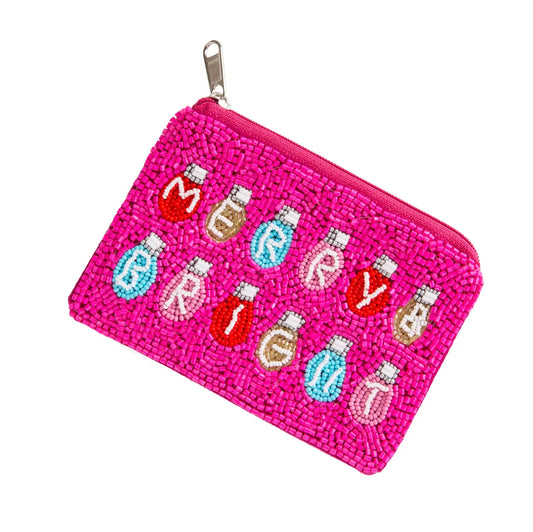 "Merry & Bright" Seed Bead Coin Bag