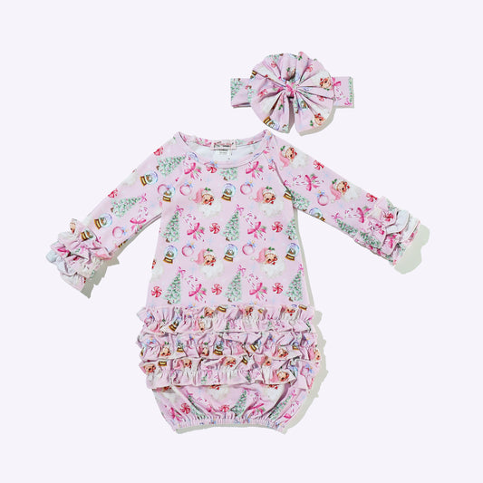 Snowglobe Pink Christmas Baby Gown