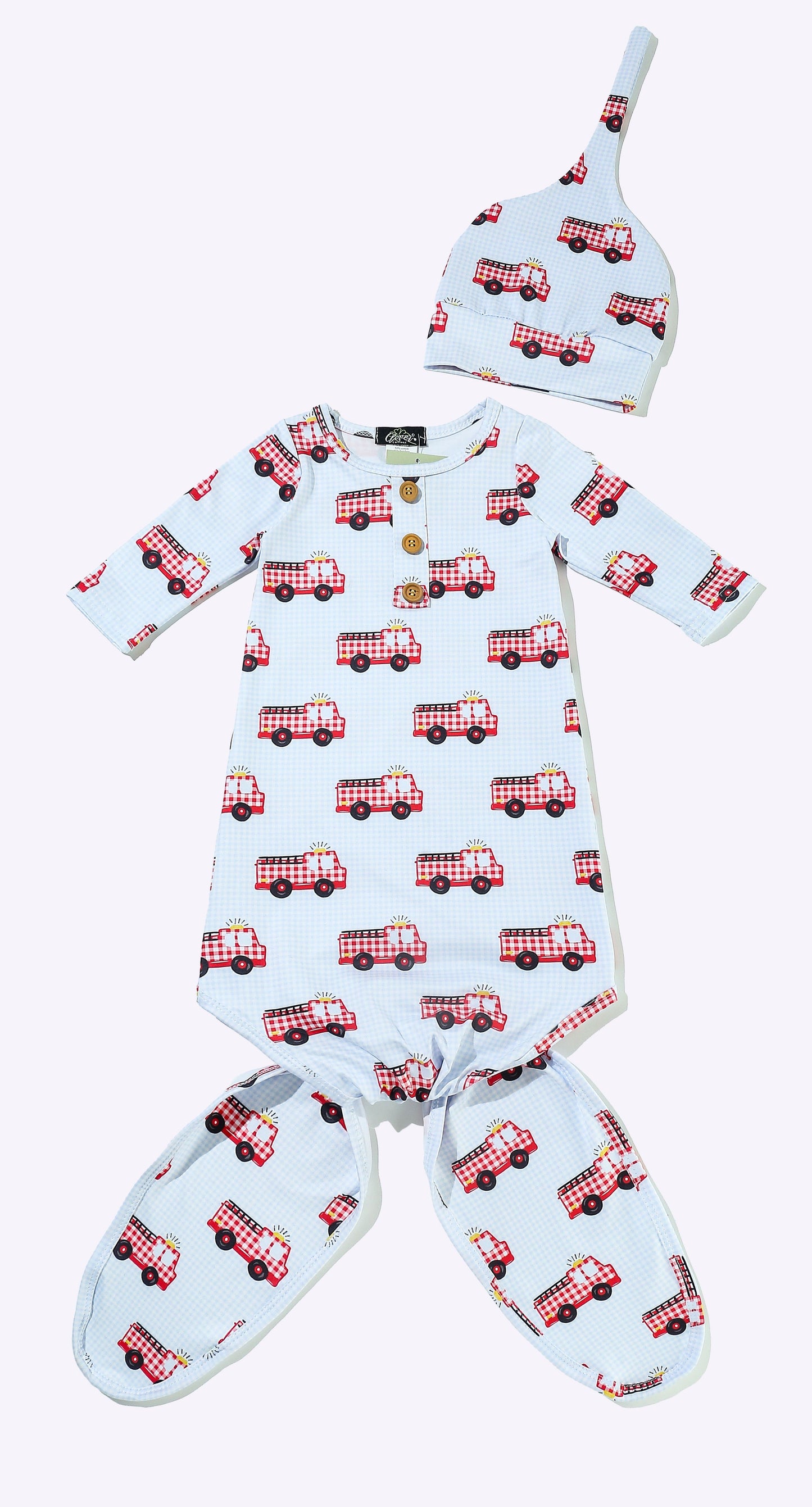 Gingham Firetruck Knotted Gown