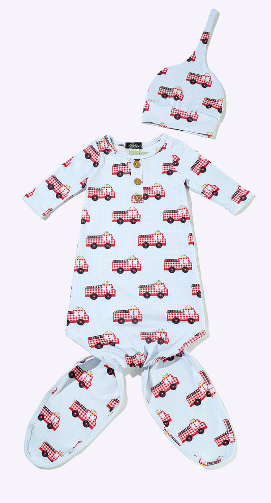 Gingham Firetruck Knotted Gown