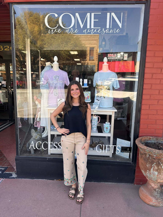 Floral Fancy Khaki Denims