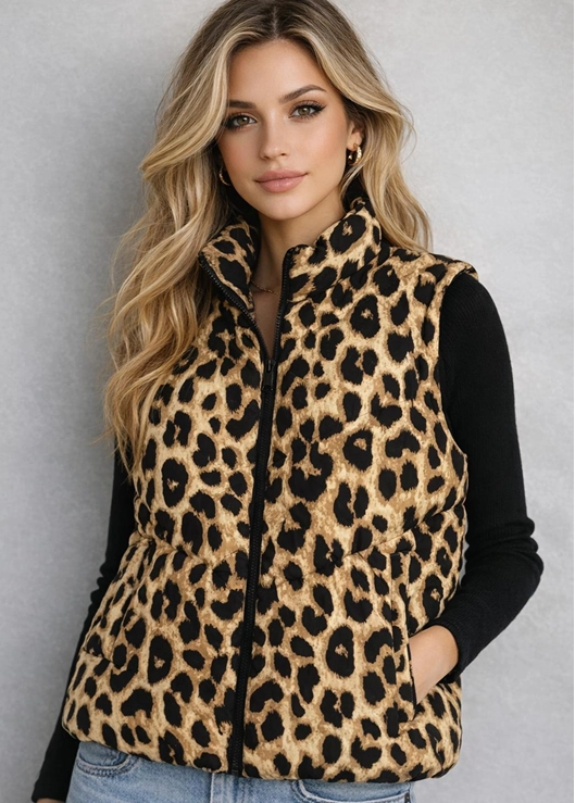 Leopard Print Reversible Puffer Vest