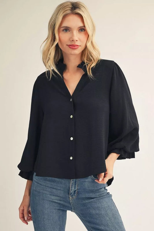 Midnight Willow Ruffle Blouse