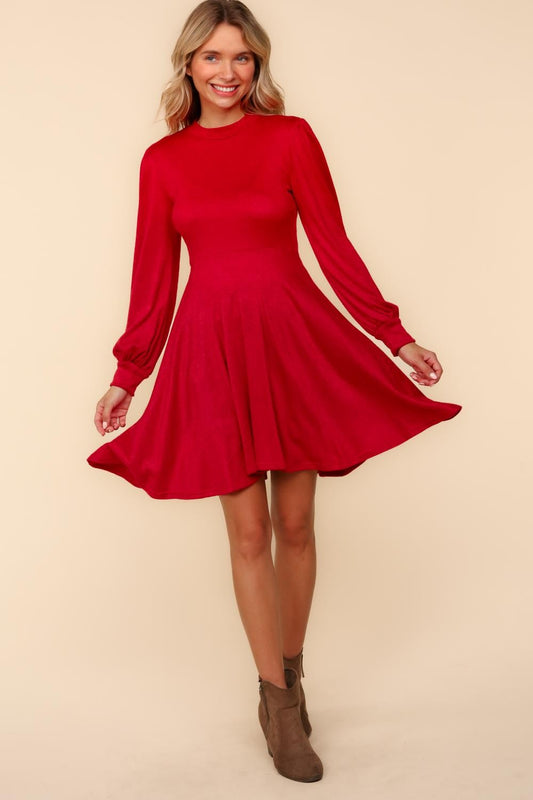 Mock Neck Red Dress