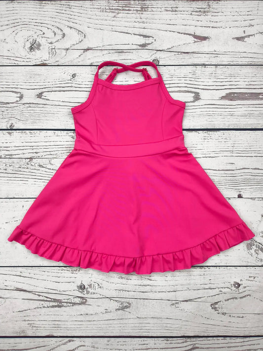 Raspberry Pink Girls Athletic Dress with Ruffle