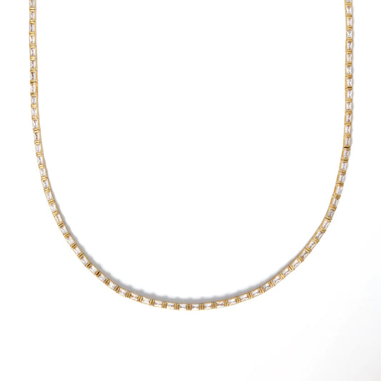 18K Gold Baguette Tennis Necklace