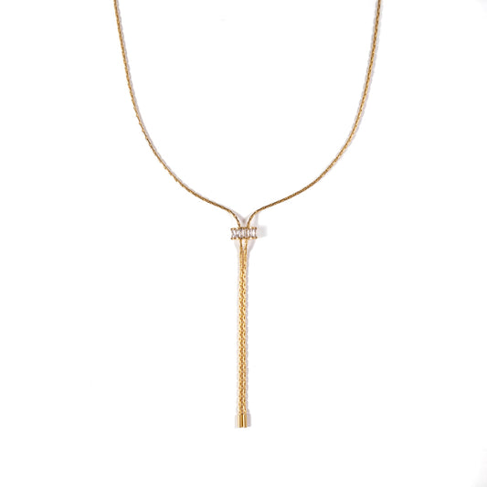 18K Gold Baguette Lariat Necklace