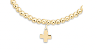 Classic Gold 2mm Bead Bracelet - Signature Cross Small Gold Charm