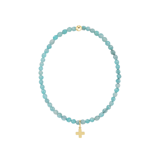 Classic Amazonite 3mm Bracelet - Signature Cross Gold Charm