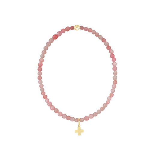 Classic Pink Opal 3mm Bracelet - Signature Cross Gold Charm