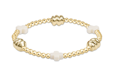 Signature Cross Admire Gold Pattern 3mm Bead Bracelet- Off-White