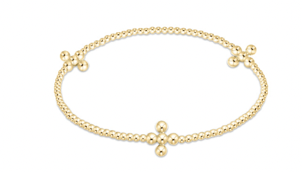 Signature Cross Gold Pattern 2mm Bead Bracelet - Classic Beaded Signature Cross Gold -3mm Bead Gold