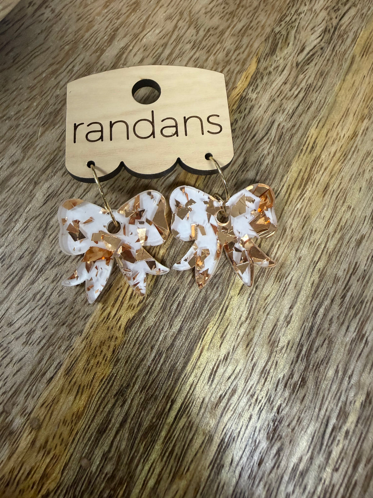White w/ Golden Specks Bow Earrings