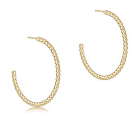 Beaded Classic 1.25" Post Hoop - 2mm Gold