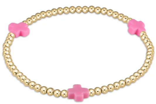enewton Extends - Signature Cross Gold Pattern 3mm Bead Bracelet - Bright Pink