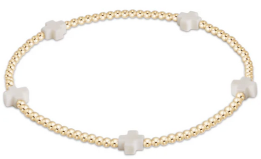 Signature Cross Small Gold Pattern 2mm Bead Bracel
