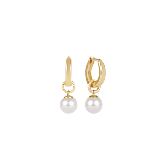 Huggie Gold 0.5" Hoop - Classic Pearl 8mm Charm