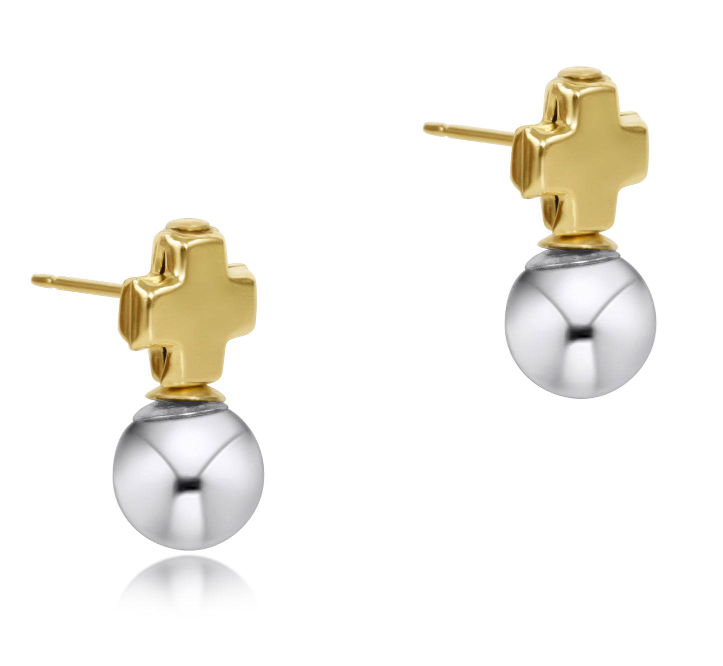 Signature Cross Mixed Metal Stud - Classic Sterling