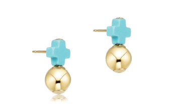 Signature Cross Turquoise Stud - Classic Gold.
