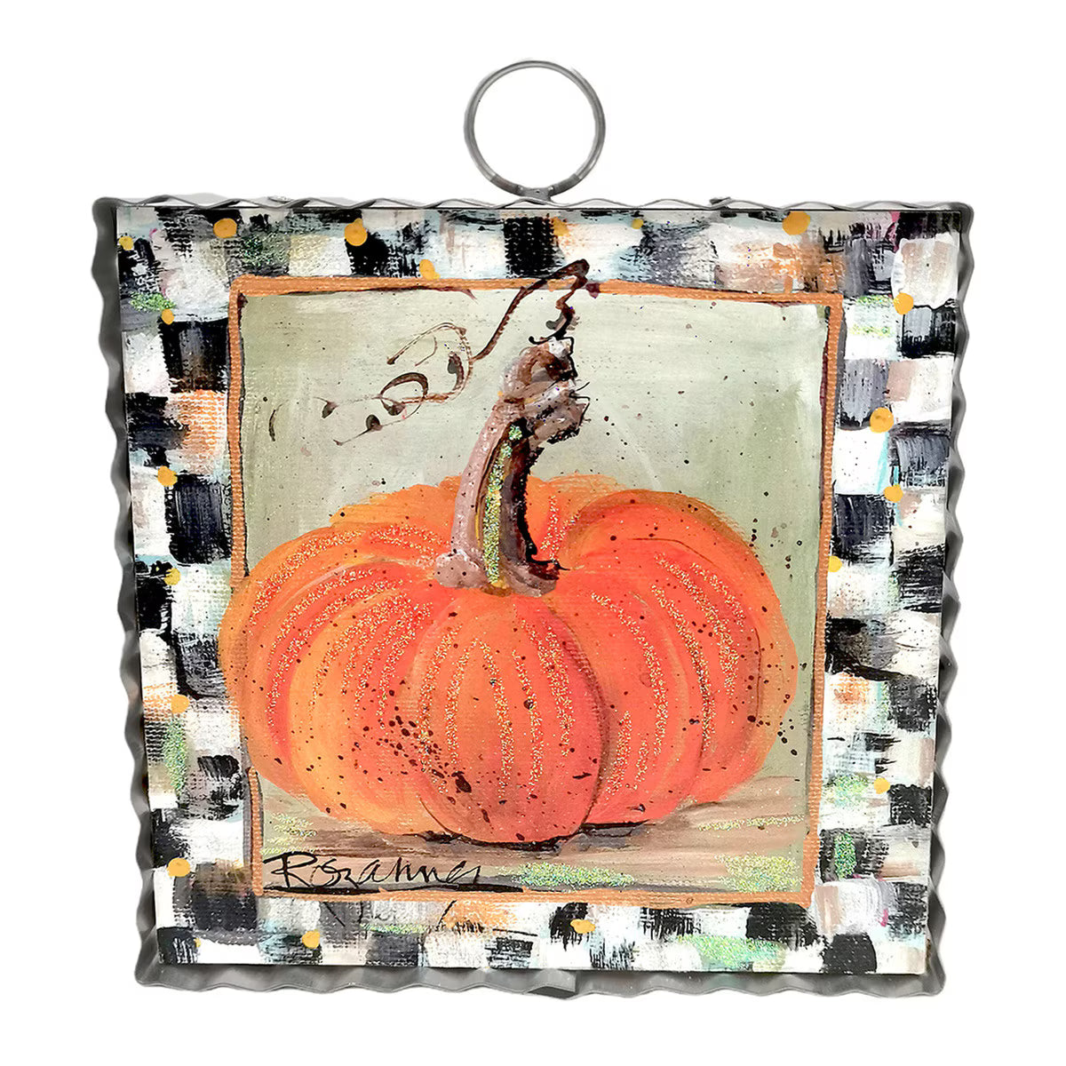 Mini Art Orange Pumpkin with Checkered Border