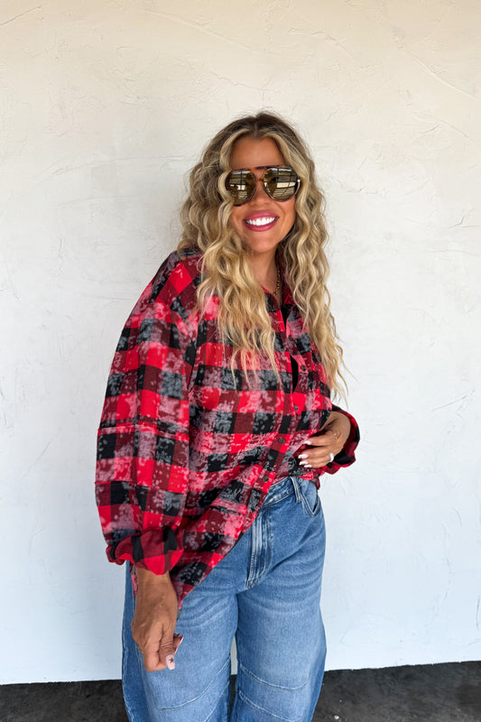 Buffalo Juniper Bleached Plaid Top