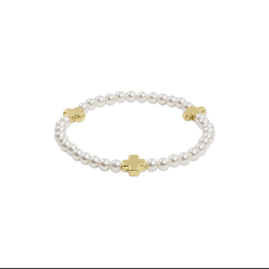 enewton Extends - Signature Cross Pearl Pattern 4mm Bead Bracelet - Gold