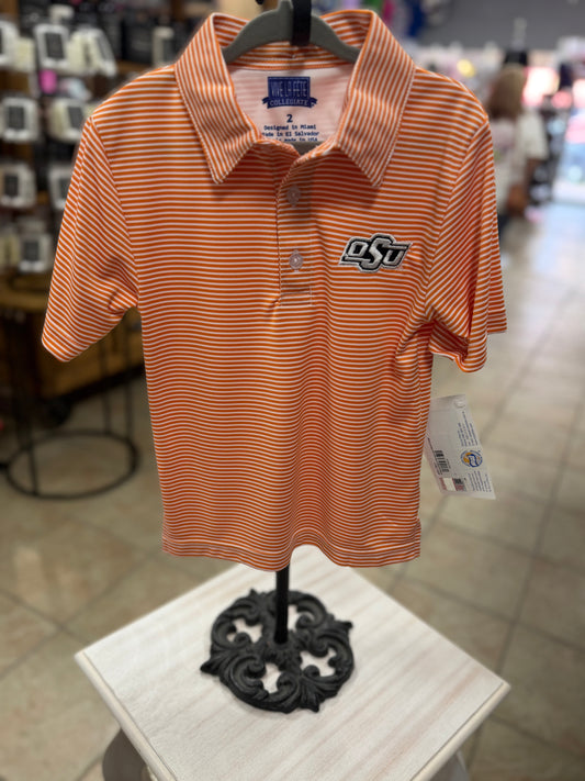 Oklahoma State Cowboys Embroidered Orange Stripes Short Sleeve Polo Box Shirt