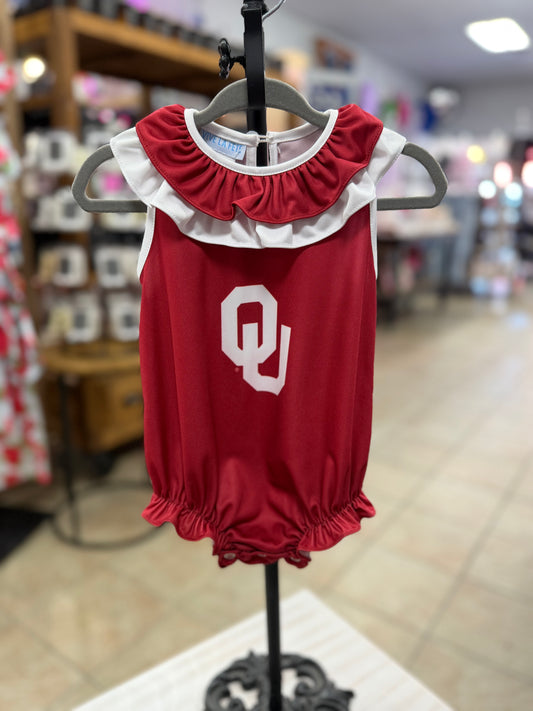 Oklahoma Sooners Red Sleeveless Ruffle bodysuit Logo Bodysuit